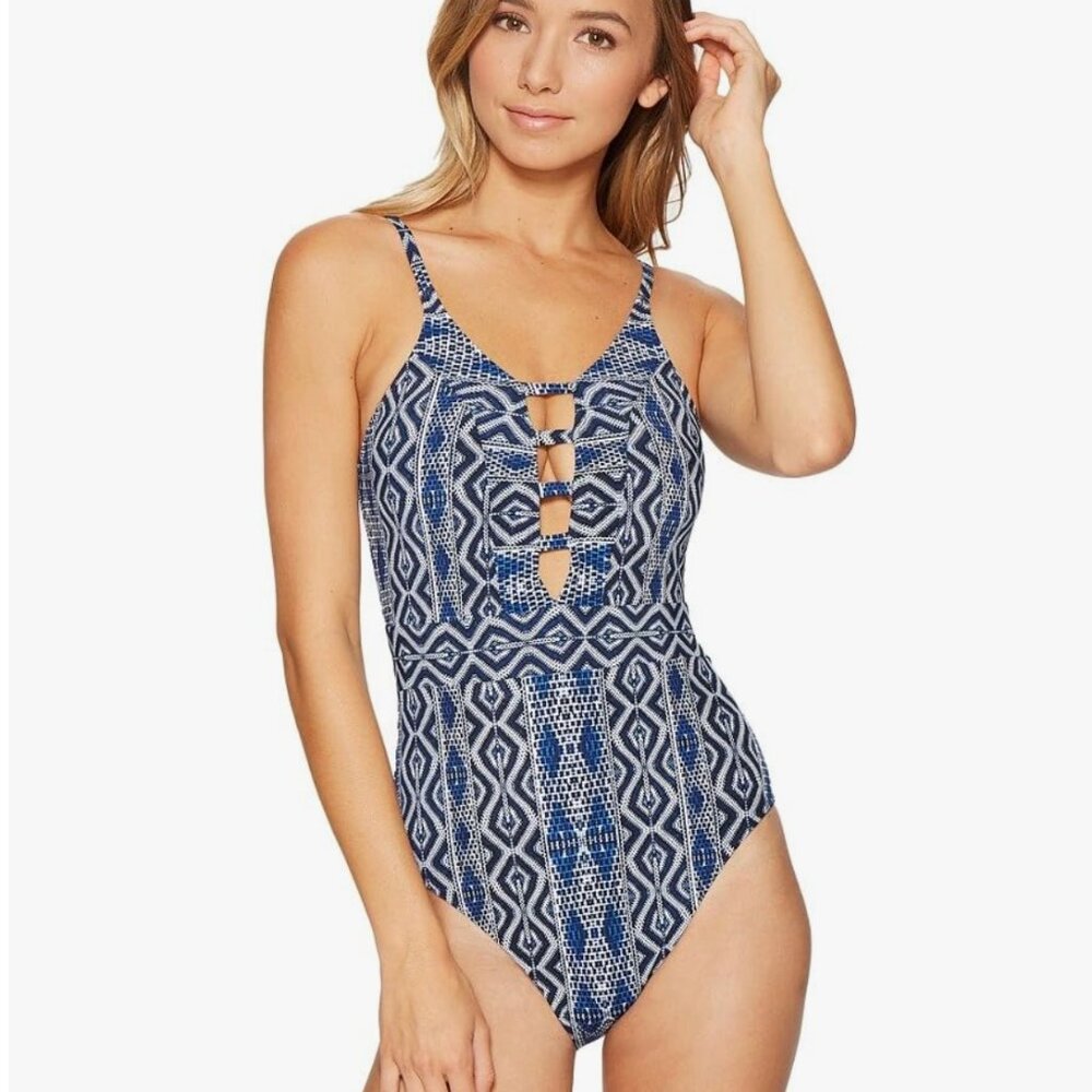 La Blanca Women's Blue Standard Keyhole Front Classic One Piece Swimsuit Size 10 - Picture 1 of 9